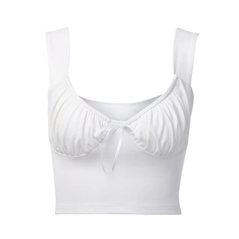 Хит продаж женский укороченный топ с u образным вырезом и бантом однотонный