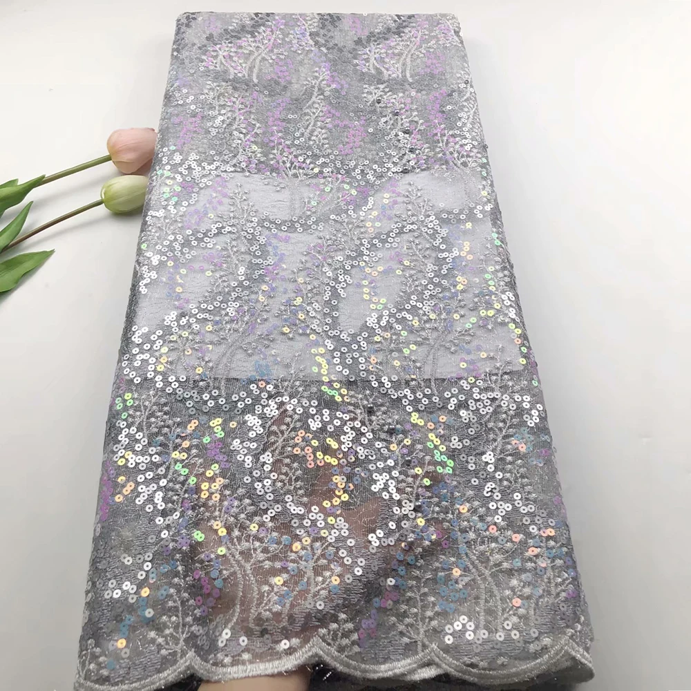 

Горячая Распродажа, африканская кружевная ткань с блестками, французская сетка, высокое качество, нигерийское вышитое бисером Тюлевое круж...