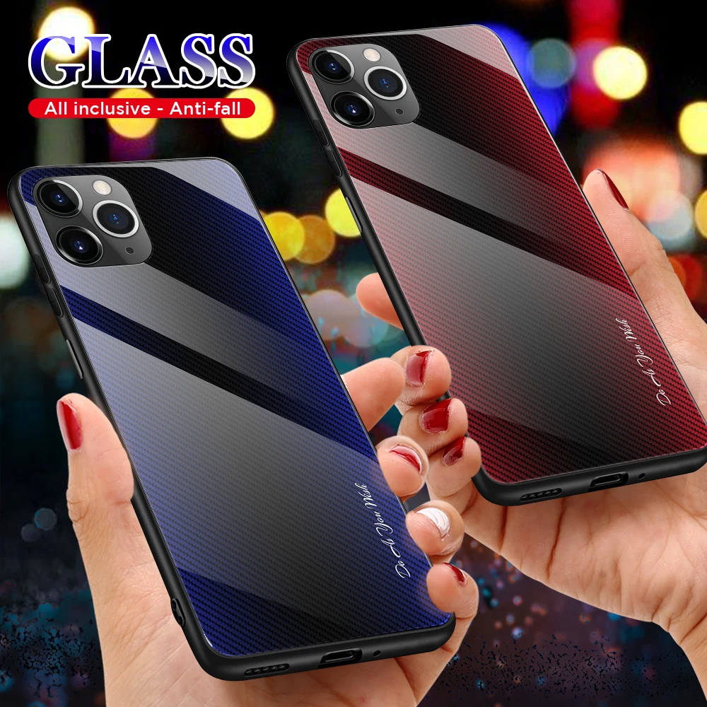 6D стеклянный чехол на iPhone 11 Pro Max из углеродного волокна с текстурой закаленного