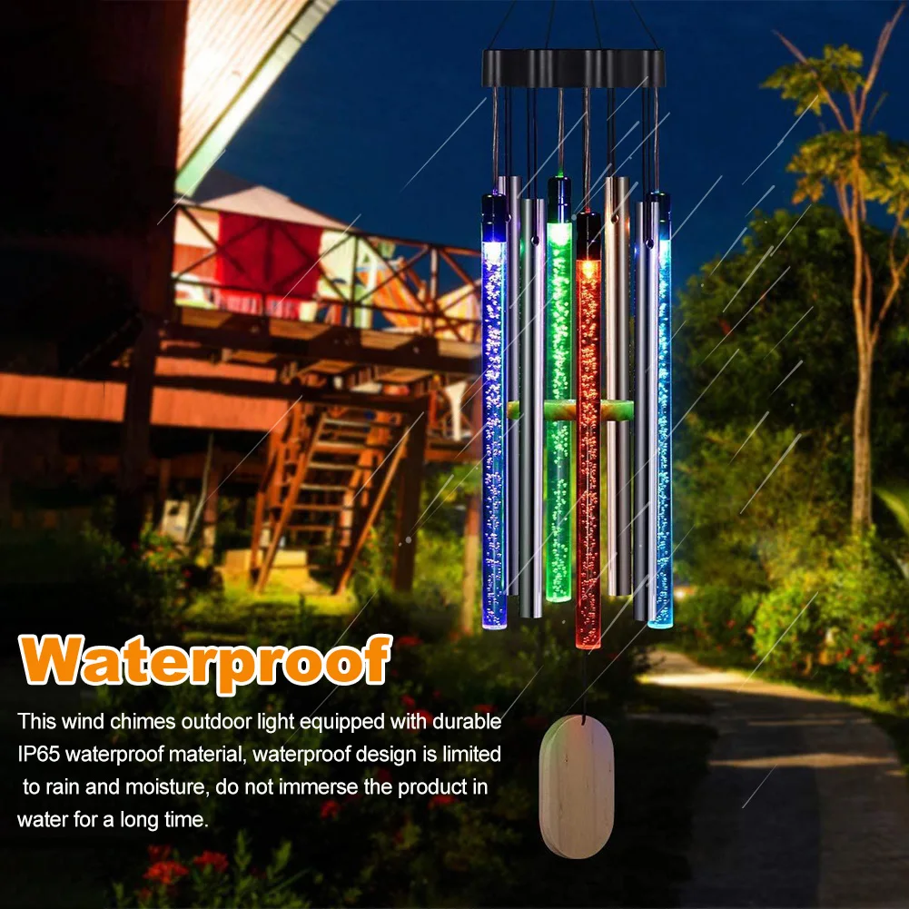 

Outdoor Hanging Color Changing Waterproof Yard Balcony Landscape Gift Garden Wind Chime Light 8 Tubes Solar Powered Home Decor