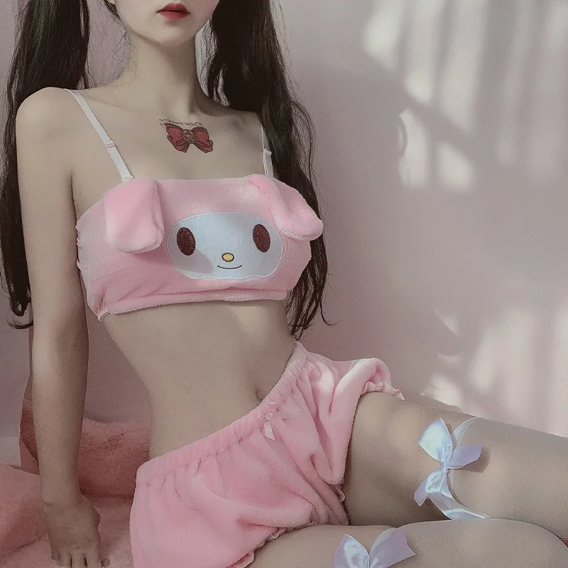 

Japanese Cute Girl Home Sleep Suspender Underwear Soft Girl Loli Laurel Dog Sweet Plush Tube Bra Set Pajama Set Women Sleepwear