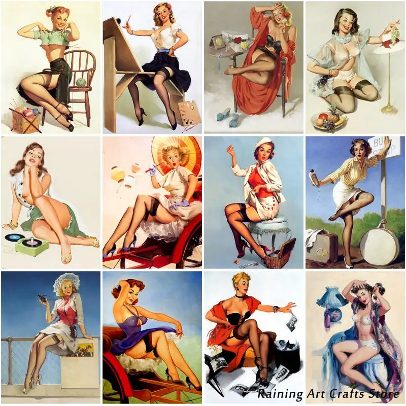 

5D Diy Diamond Painting European and American Retro Sexy Girls Embroidery Full Drill Cross Stitch Kit Mosaic Pictures Home Decor
