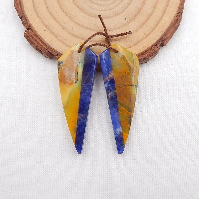 Серьги из натурального камня с желтым опалом и африканским кальдалитом 39x14x5 мм 6 г