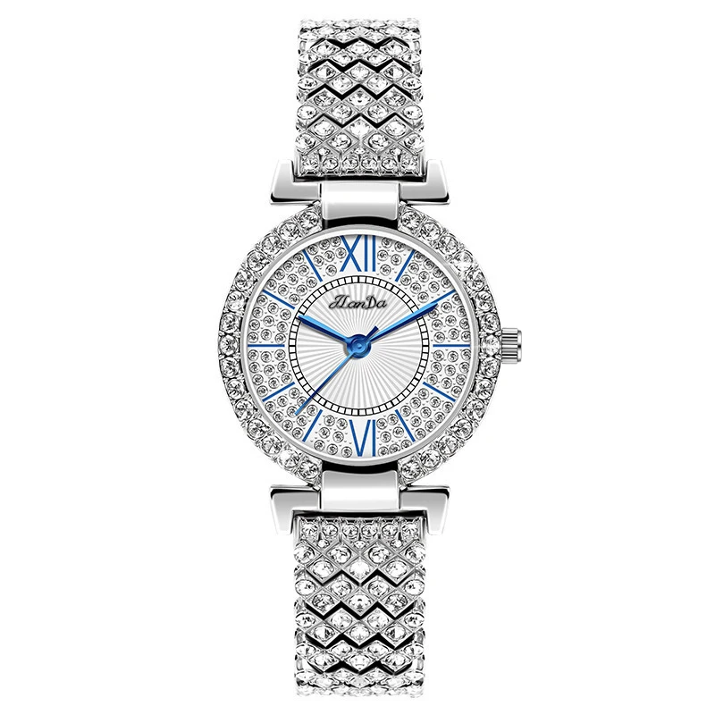 2021 New Women Watches Luxury Silver Watches Rhonestone Women Diamond Simple Stainless Steel Quartz Watch Relogio Masculino