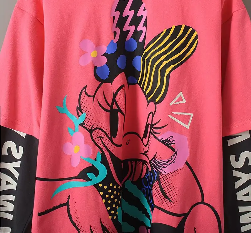 

2021 new Disney women's Mickey cartoon printing funny two-piece round neck long sleeve T-shirt