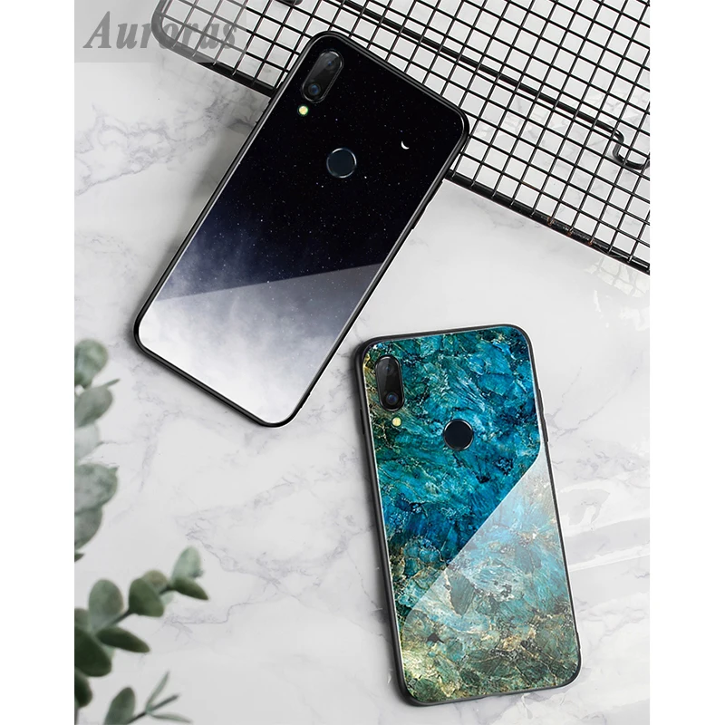 Auroras чехол из закаленного стекла для Realme 3 Pro с мраморным принтом мягкого ТПУ