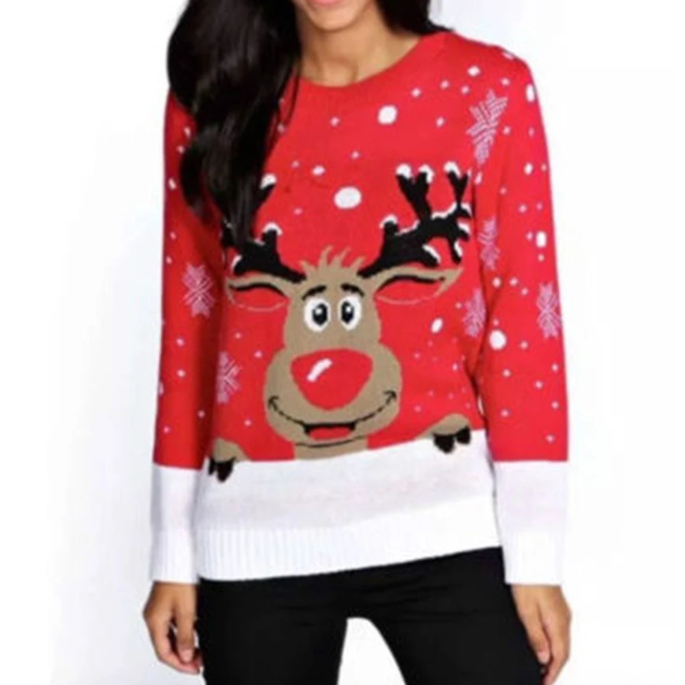 Jocoo Jolee 2019 Winter Christmas Sweater for Women Warm Thick Pullover Casual Deer Snow Knitted New Year Lady Jumpers | Женская одежда