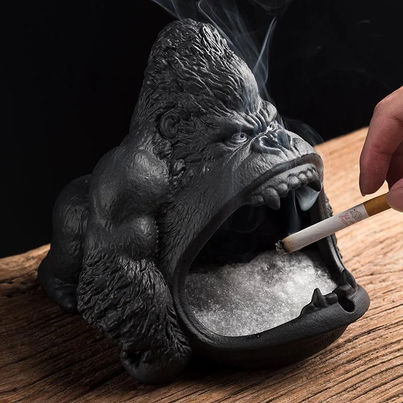 Nordic Style Ceramic Gorilla Shape Ashtray Anti-Fly Ash Mini Ashtray For Car Living Room Cigarette Ashtray For Home Ornament