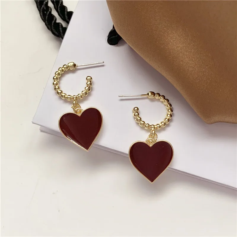 

2021 New Fashion Earrings Jewelry Celebration Warm Sweet Red Enamel Heart Hoop Earrings For Women Girl Gifts Party