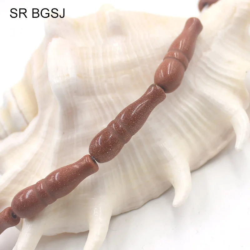 

Free Shipping 8x26mm Bottle Shape Gems Natural Stone Gold Sand Jewelry Making DIY Beads Strand 15"