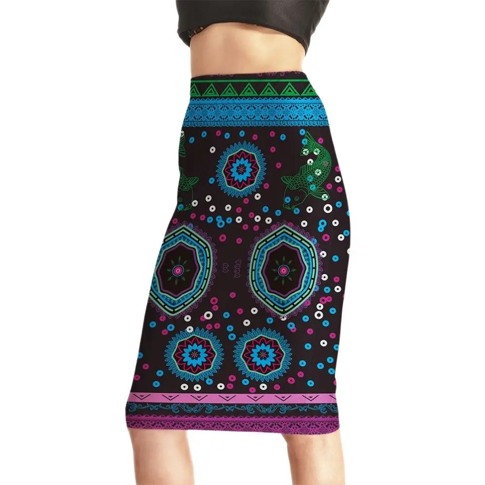 

2018 Summer Sexy Ladies Pencil Skirts Midi High Waist Stretch Slim Casual Printed Navy Office Work Wearing