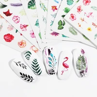 1pcs water nail decal and sticker flower leaf tree green simple summer slider for manicure nail art watermark tips