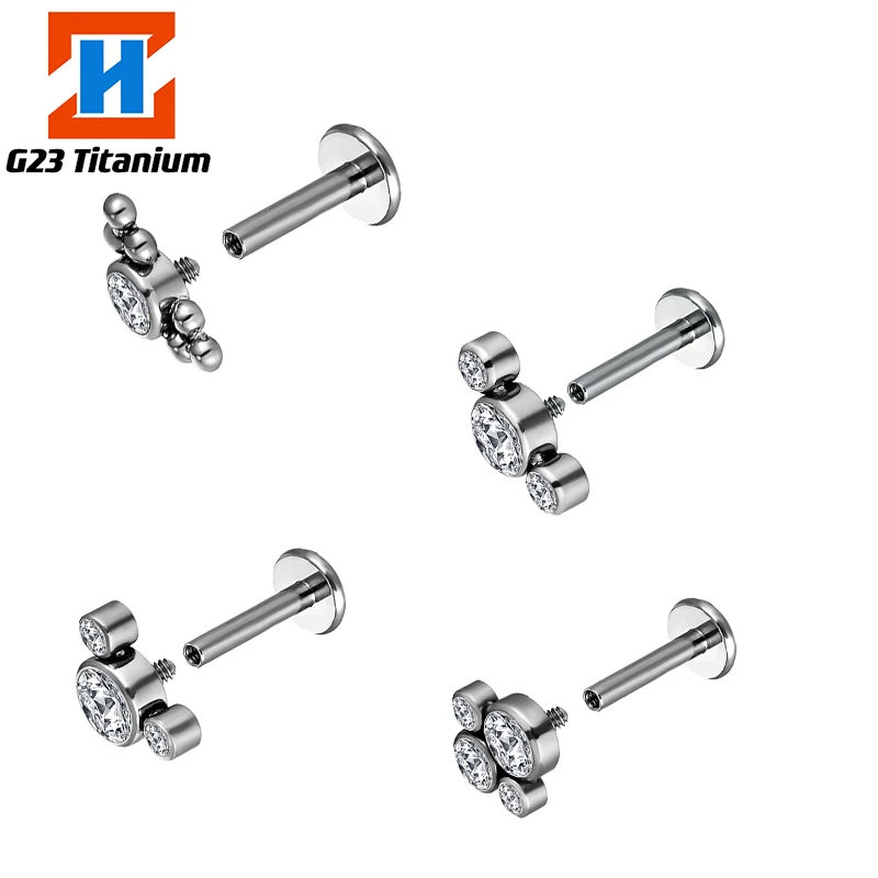 

G23 Titanium Piercing Stud Earrings Zircon Helix Internally Threaded Tragus Punk Lip Stud Labret F136 Body Piercing Jewelry