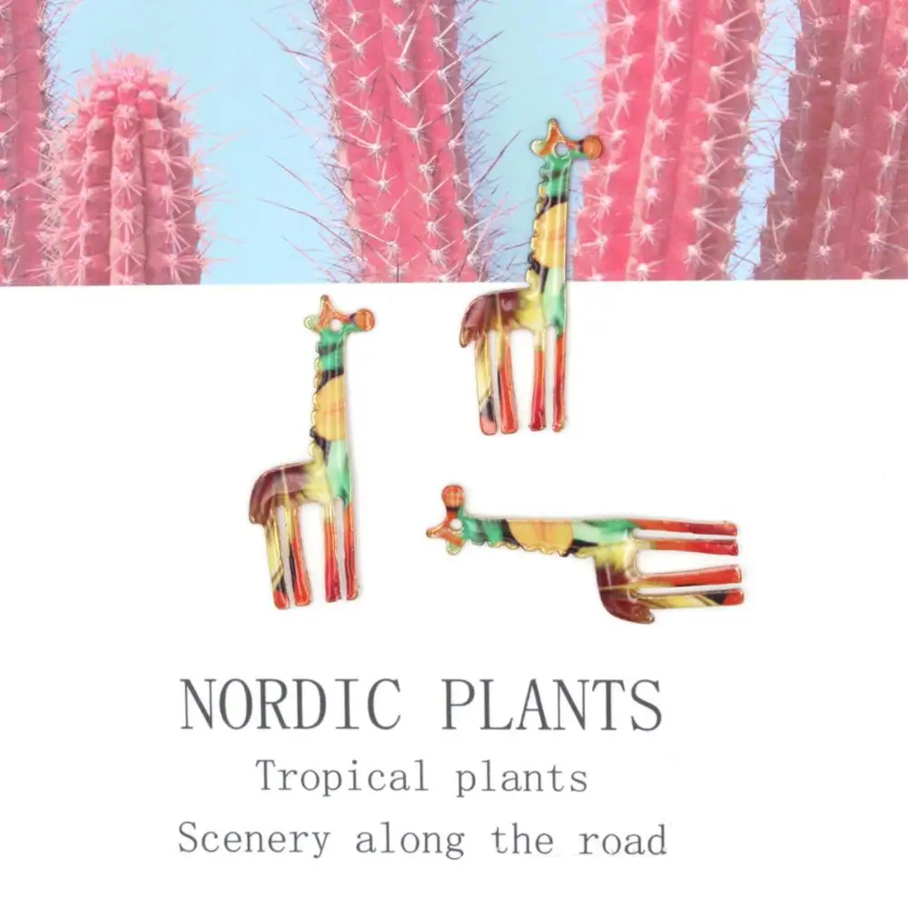 10 шт./лот корейские ювелирные изделия животные Эмаль окрашенный Жираф Сплав