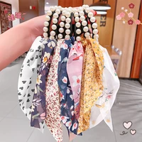 mueraa printted pearls fashion scrunchies for women girls elastic hairband fashion ponytail hair gum headband hair accessories