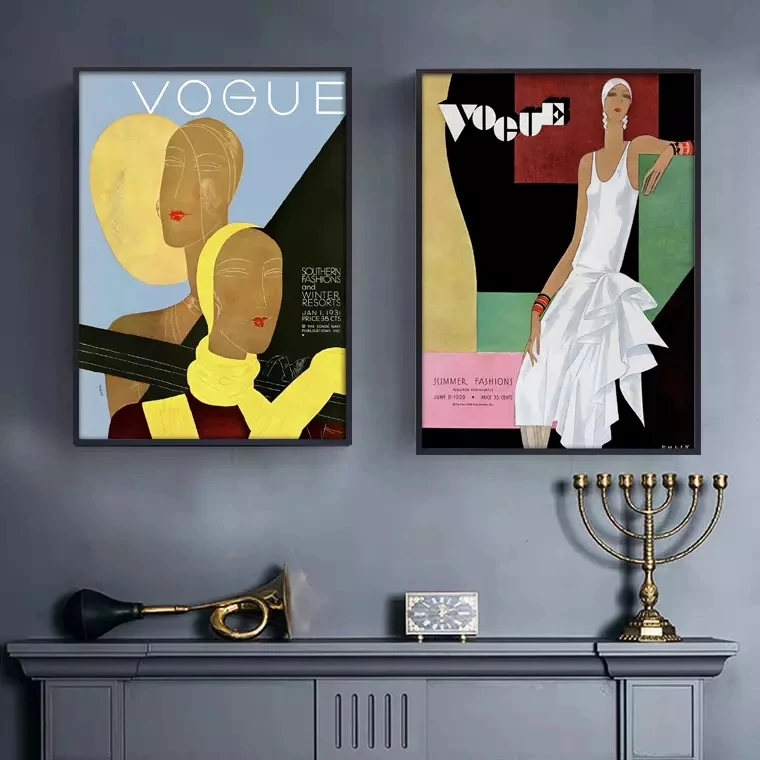 

Vintage Vogue Wall Art Canvas Painting Figure Aesthetics Artwork Pop Abstract Poster Prints Picture for Living Room Decoration