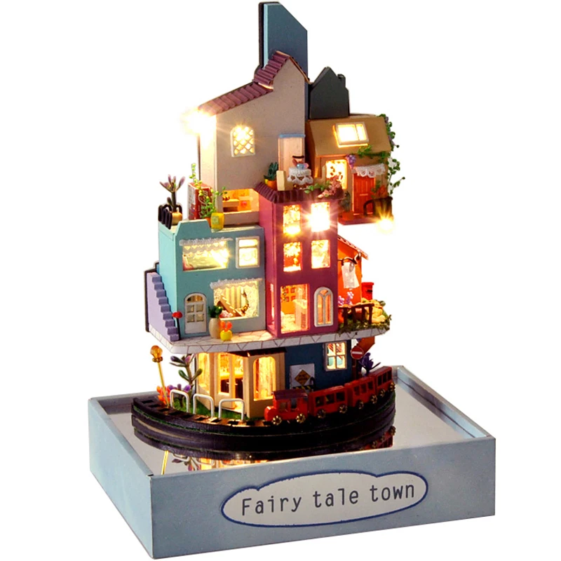 

DIY DollHouse with Dust Cover Doll House Miniature Dollhouse Furniture Toys for Children New Year Christmas Gift Casa