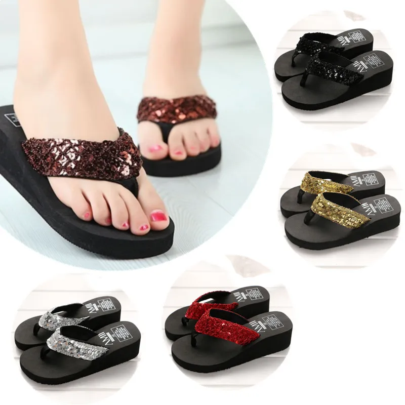 Новинка Женские модные пляжные шлепанцы на платформе Сандалии среднем каблуке