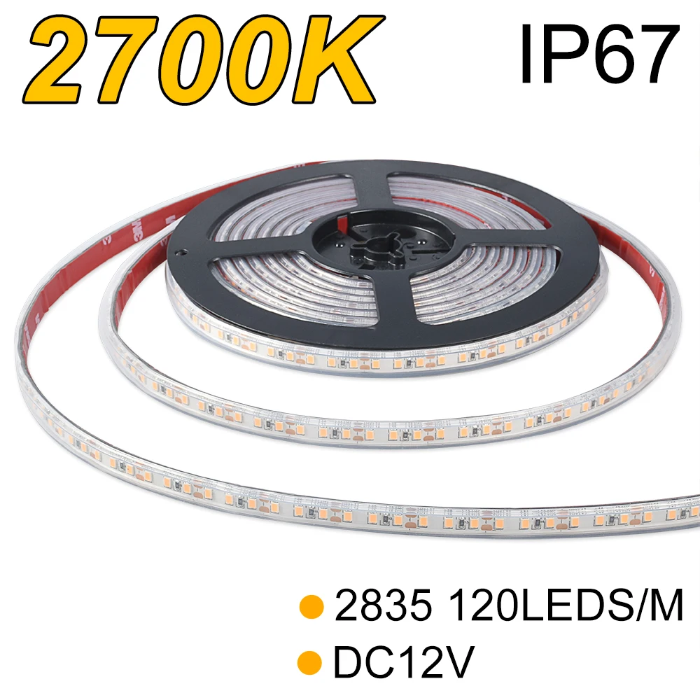 

IP67 Warm White 2700K DC12V 120leds/m SMD2835 LED Strip Hollow extrusion