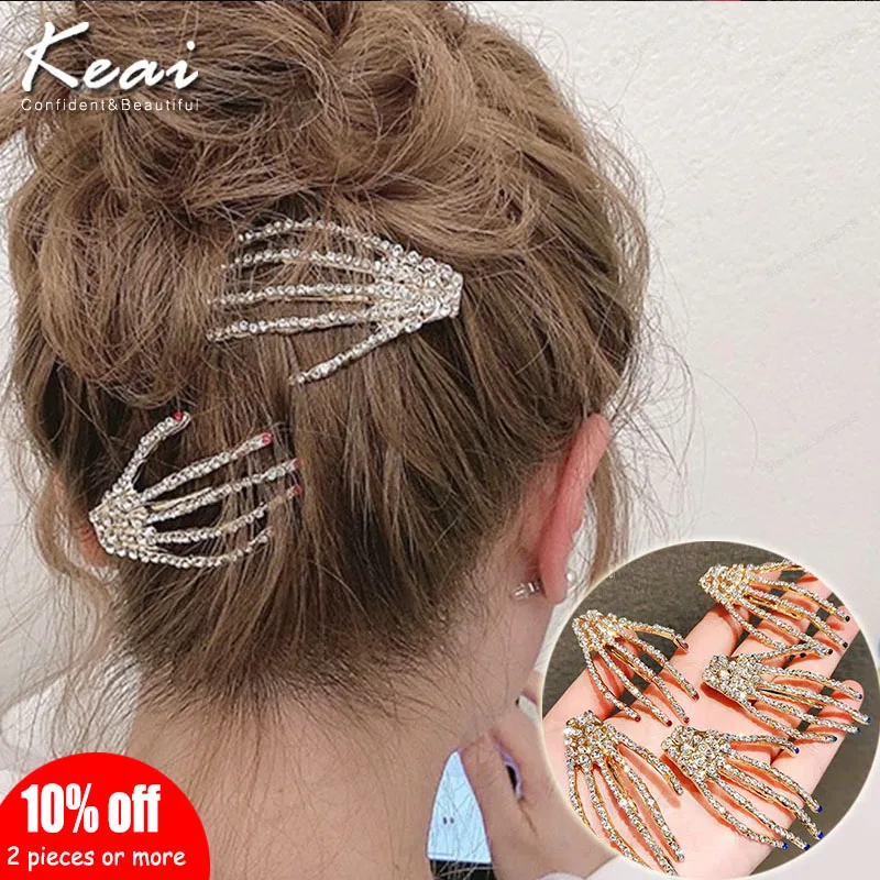 Заколки для волос с блестящим черепом рук и стразы аксессуары со стразами| |