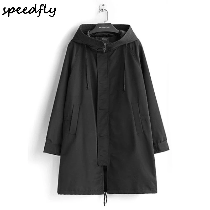 

Casual Long Jacket Men Loose Trench Coats Men Black Fashion Solid Hooded Windbreaker Mens Trench Jackets Male