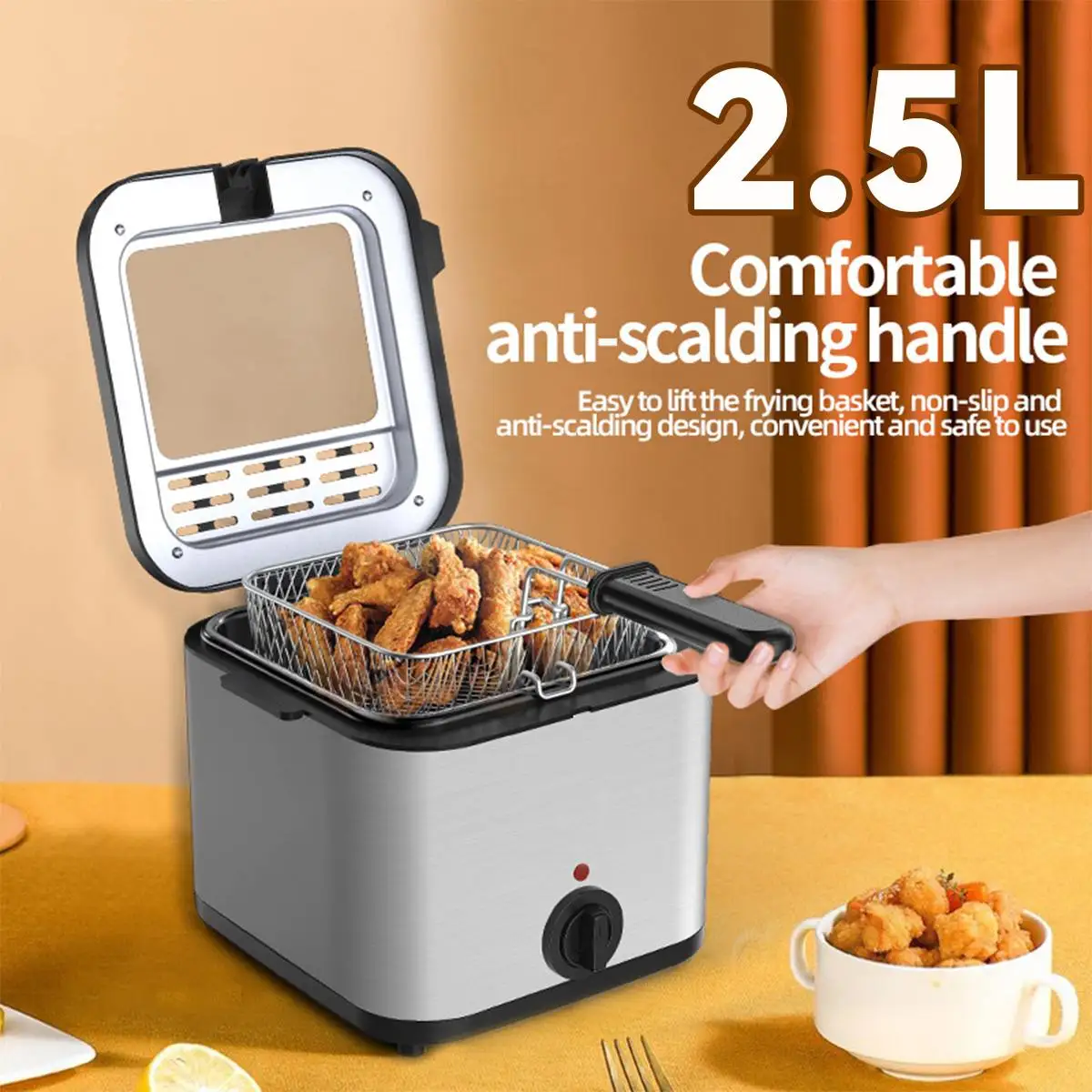 

2.5L Electric Deep Fryer French Fries Frying Machine with Basket Fried Chicken Grill Adjustable Thermostat Kitchen Cooking Oven