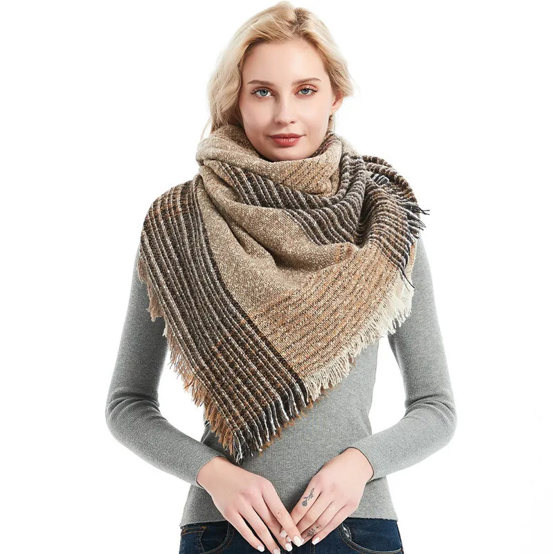 

Factory Direct Sales Autumn and Winter New Plaid Square Scarf Women's Thick Shawl Polyester