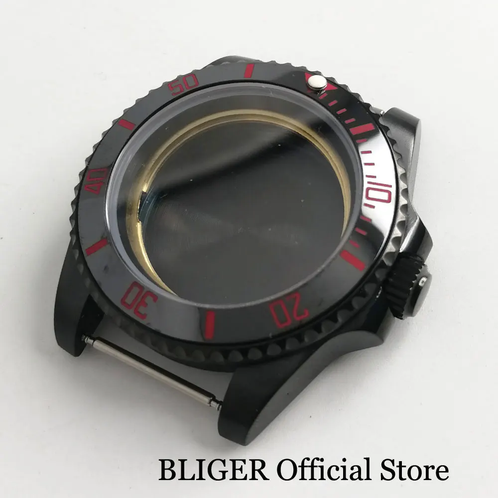 

Fit NH35/NH36 ETA2824 PT5000 MIYOTA82 Black PVD Coated Watch Case No Cyclops Red Mark Ceramic Bezel Sapphire Glass Screw Crown