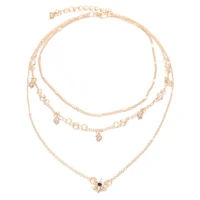 multi layer chain triple charm drop pendant gold color stone necklace choker boho uk