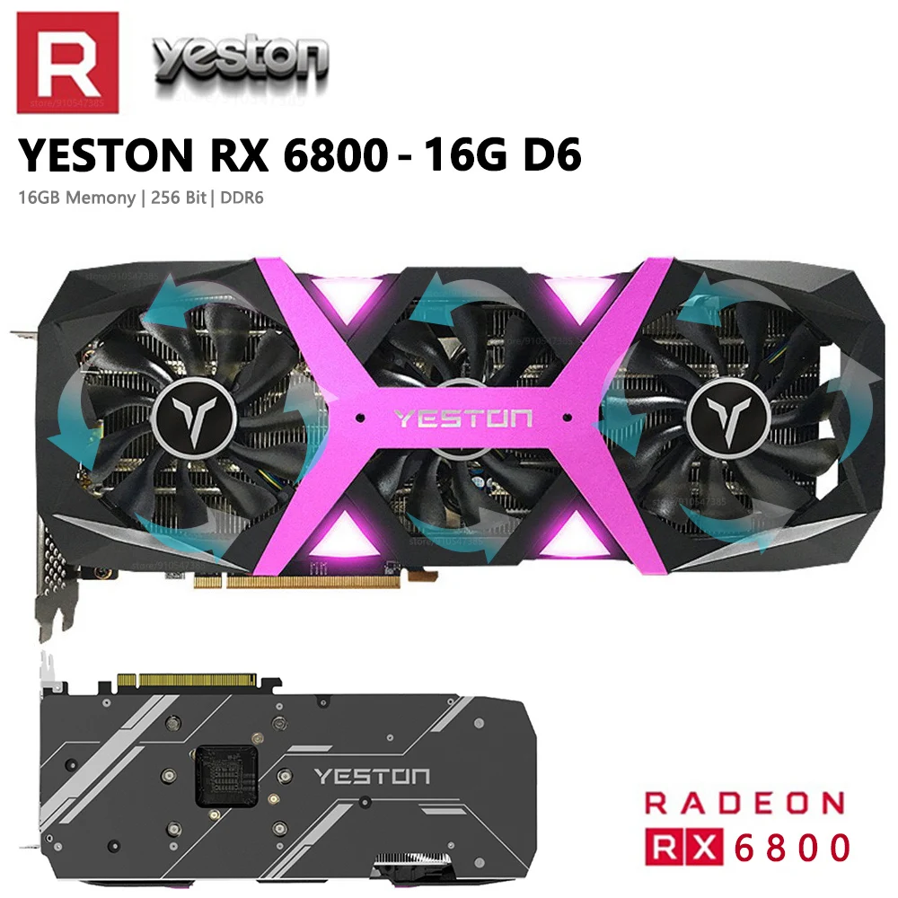 

Yeston Radeon RX 6800 16GB 256bit GDDR6 7nm Gaming Desktop Video computer PC Graphics Card 8PIN+8PIN 2190MHz Support HDMI+DP*3