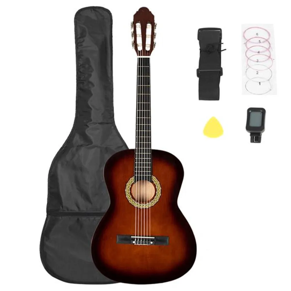 

Бесплатная доставка США 38 дюймов Классическая цветная липа Классическая акустическая гитара с сумкой и ЖК-тюнером для любителей гитары нач...