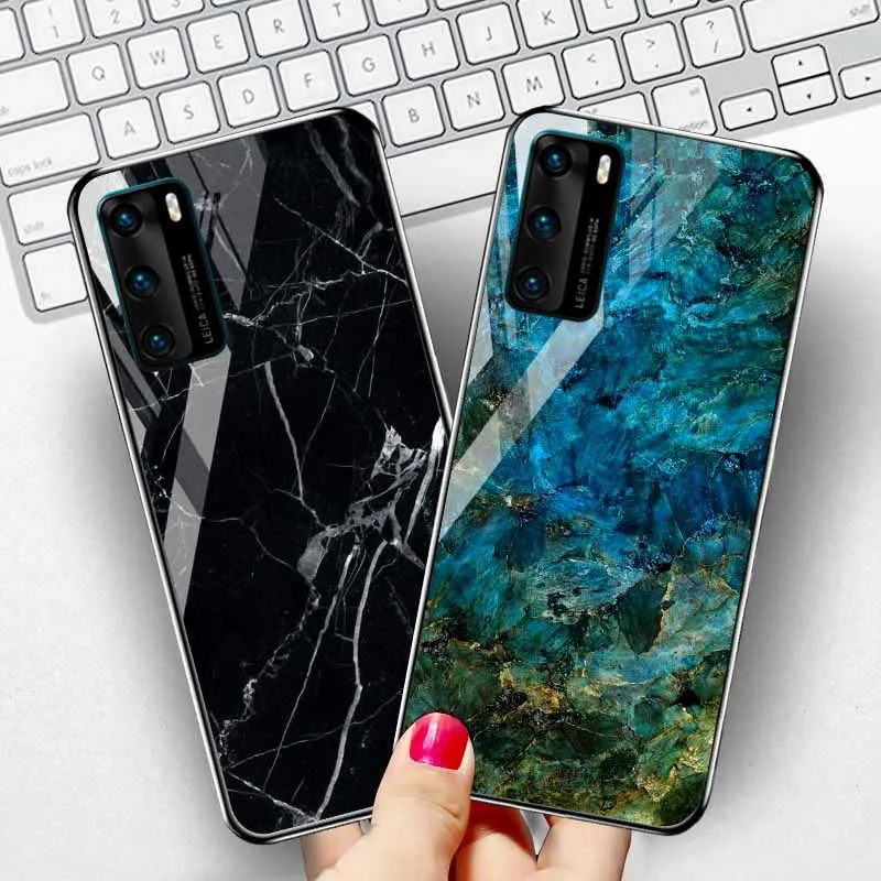 

Tempered Glass Case For Huawei P30 Lite Case Marble Gradient Cover Huawei P30 P20 Pro P40 Lite E Y5P Y6P Y7P Y8P P Smart Z Funda