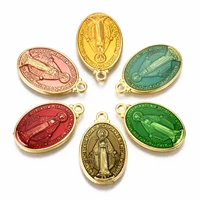 100pcs religion theme brass enamel oval pendants golden mixed color long lasting plated for necklace jewelry making two sizes