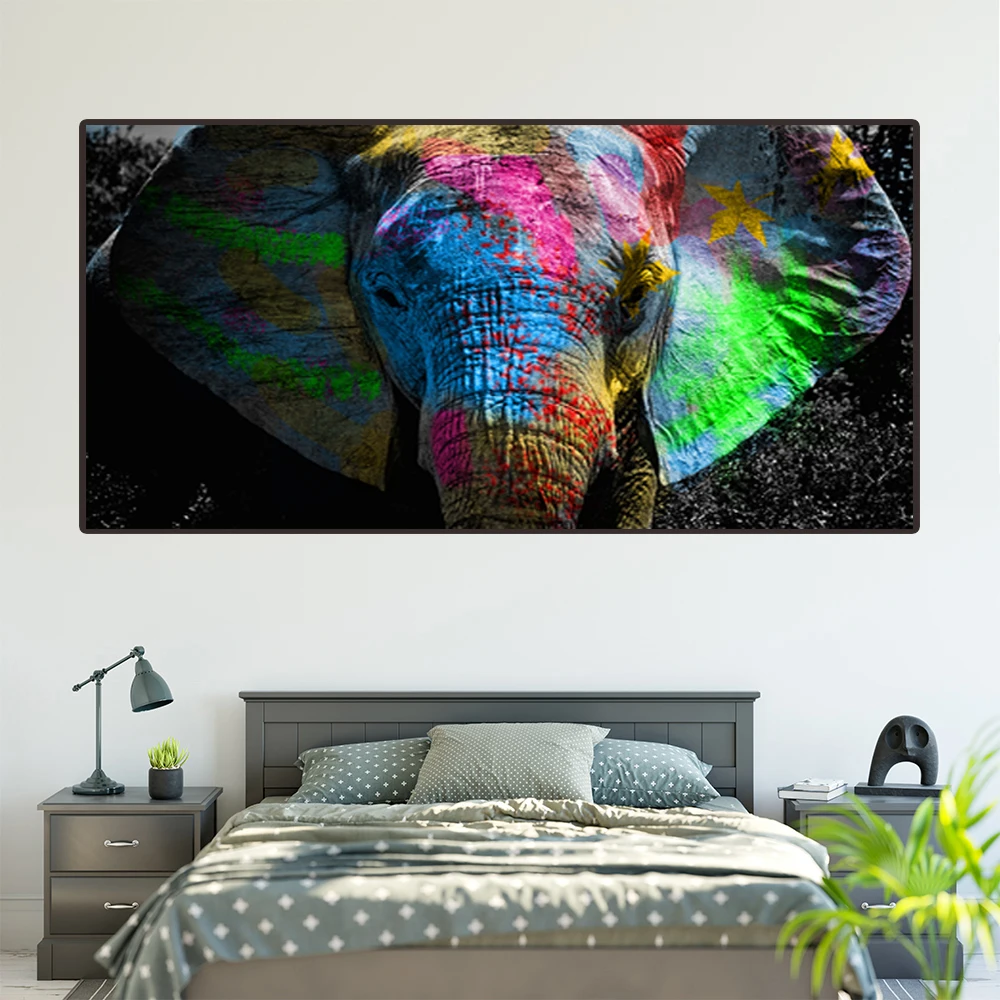Граффити красочное Африканское искусство слон животные холст картины масляная