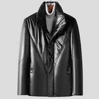 winter mens stand collar leather sheepskin thickened leather coat jacket down jacket hot sale