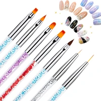 fingerqueen 7 styles rhinestone acrylic handle brushes nail art line flower painting coating shaping flat fan angle pen b 056