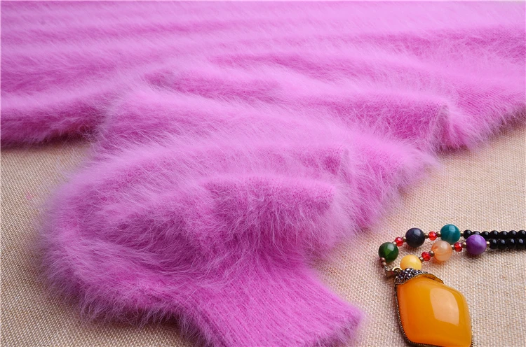 Элегантный Модный Пушистый Короткий женский зимний длинный норковый кашемировый Ангорский мех фонарь теплого света летучая мышь длинный рукав пуловер свитер