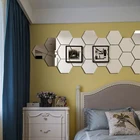 Зеркальная Наклейка на стену, акриловые наклейки с шестигранным узором, комбинированные аксессуары для украшения стен гостиной, спальни, ванной комнаты