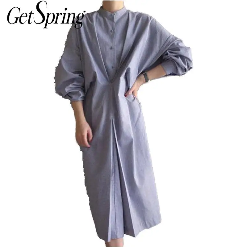 Женское асимметричное платье рубашка GETSRING длинное хлопковое с длинным рукавом