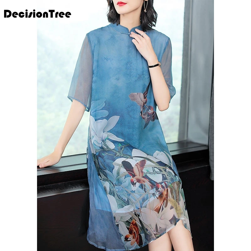 Китайское платье cheongsam qipao с цветочным принтом винтажное традиционное китайское платье длинное полукружевное платье с рукавом qipao костюм