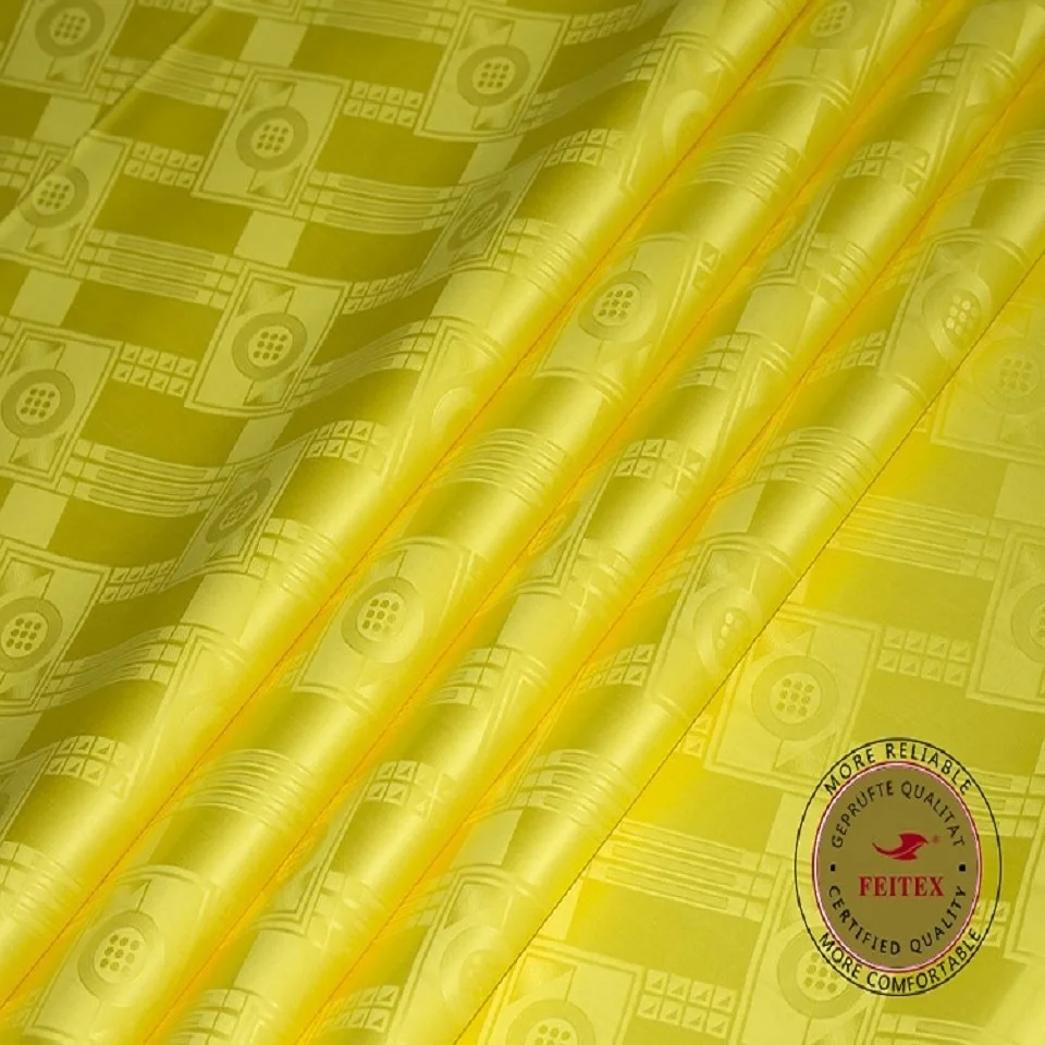 

Austria Quality Shine Yellow African Jacquard Cotton Fabrics For Kids Clothes Dress Sewing Material Fabric Chinese Textile