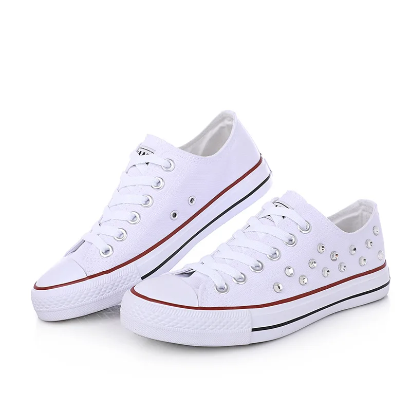 

Spring and summer new lace-up flat-bottomed diamond hot casual shoes canvas shoes