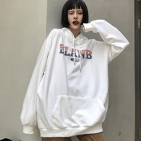 baggy sweatshirt women letter print hoodies kangaroo pocket sportswear hip hop fashion casual loose oversized streetwear