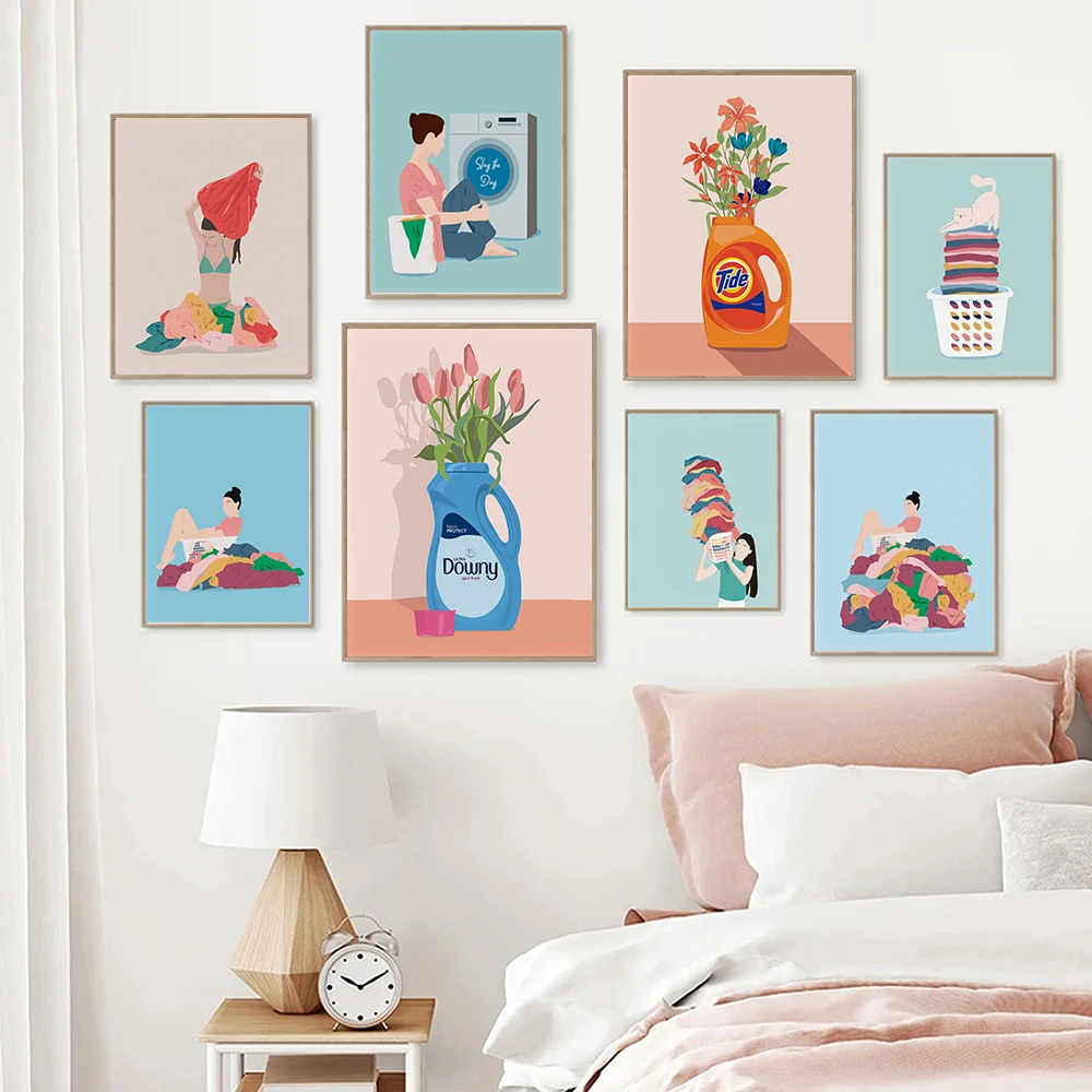 Стирка Смешные пастельные цвета настенная Картина на холсте в скандинавском