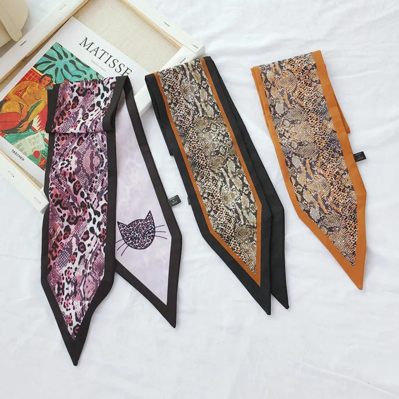 Новинка 2020 Женский шарфик с узким шелковым леопардовым принтом бандана