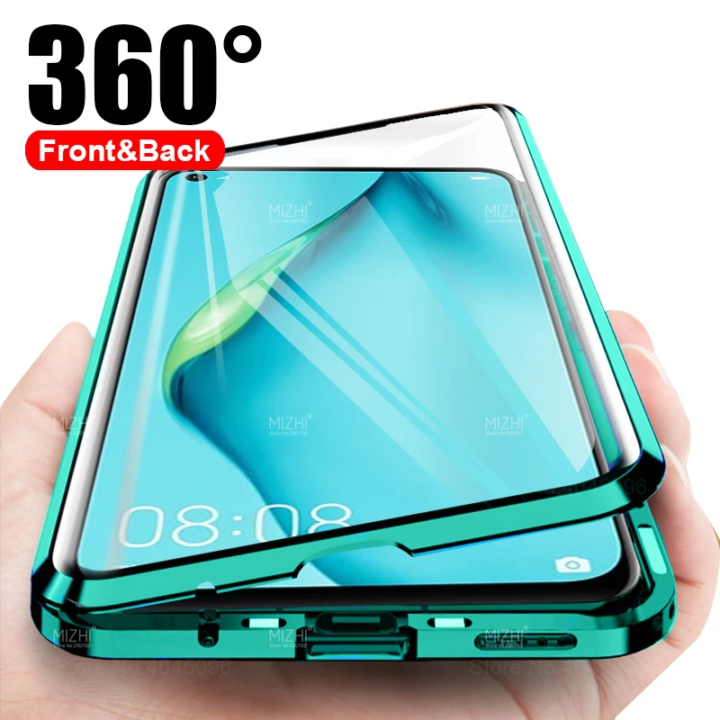 

For Huawei P40 Lite Case 360 Double Sided Glass Cases For Huawei P 40 Lite Light P40Lite Magnetic Metal Bumper Back Cover Coque