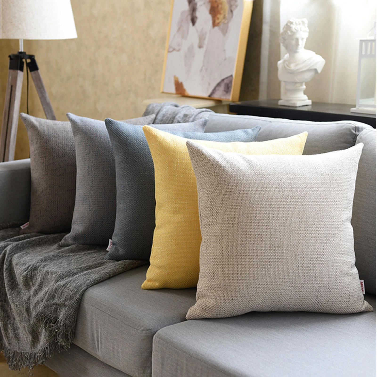 

2PCS Linen Pillowcase 45*45CM Solid Color Square Pillow Cover Home Decor Pillowcase Sofa Cushion Case with Hidden Zipper Hot