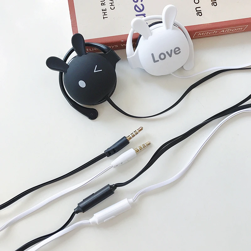 

3.5mm Cute Rabbit Cartoon Stereo Earphone Headphone With Ear-hook Sports Headset For Girls Kids Gift For Iphone Xiaomi Huawei