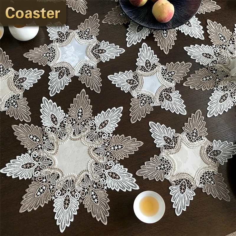 

British Style Brocade Fabric Water Soluble Lace Trim Fashion Placemat Bowl Coaster Round Tablecloth Vase Mat Christmas Wedding