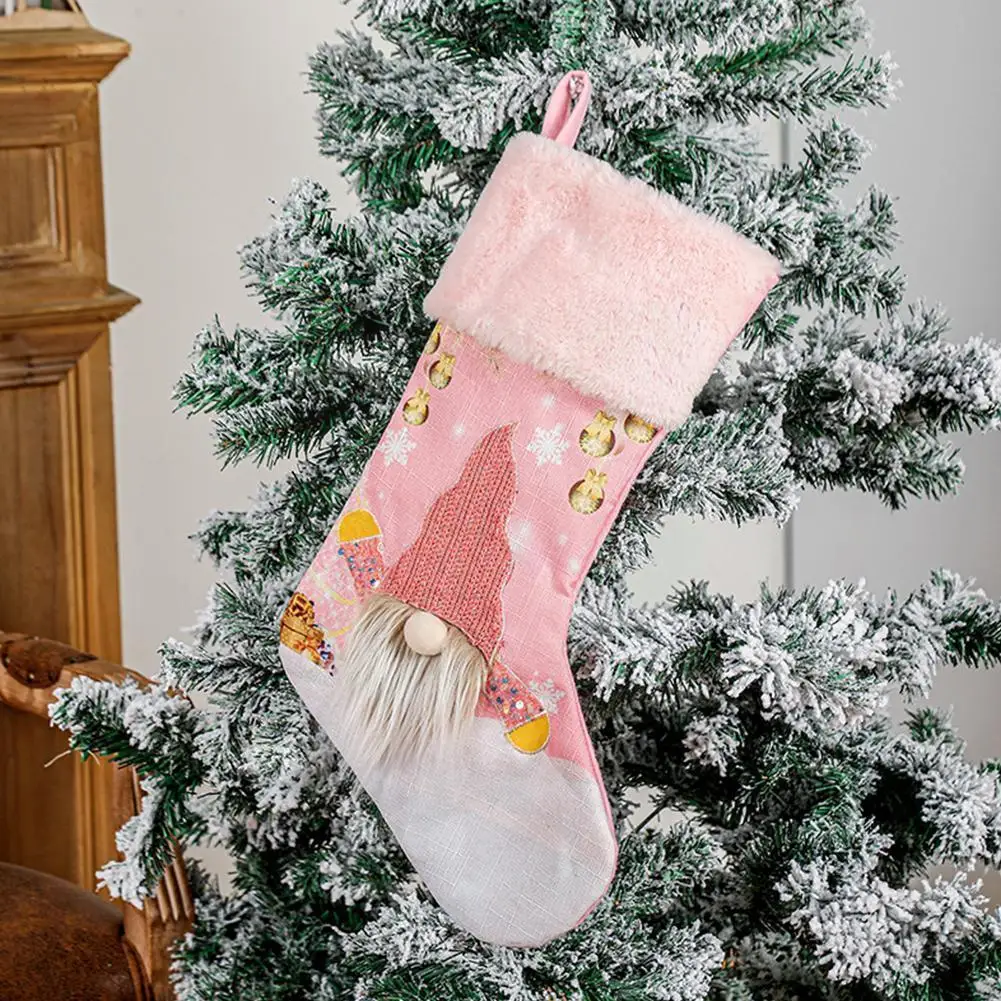 

2022 New Year Christmas Glow Pink Stocking Sack Xmas Gift Candy Bag Christmas Tree Decor For Home Sock Hanging Deco K5c6
